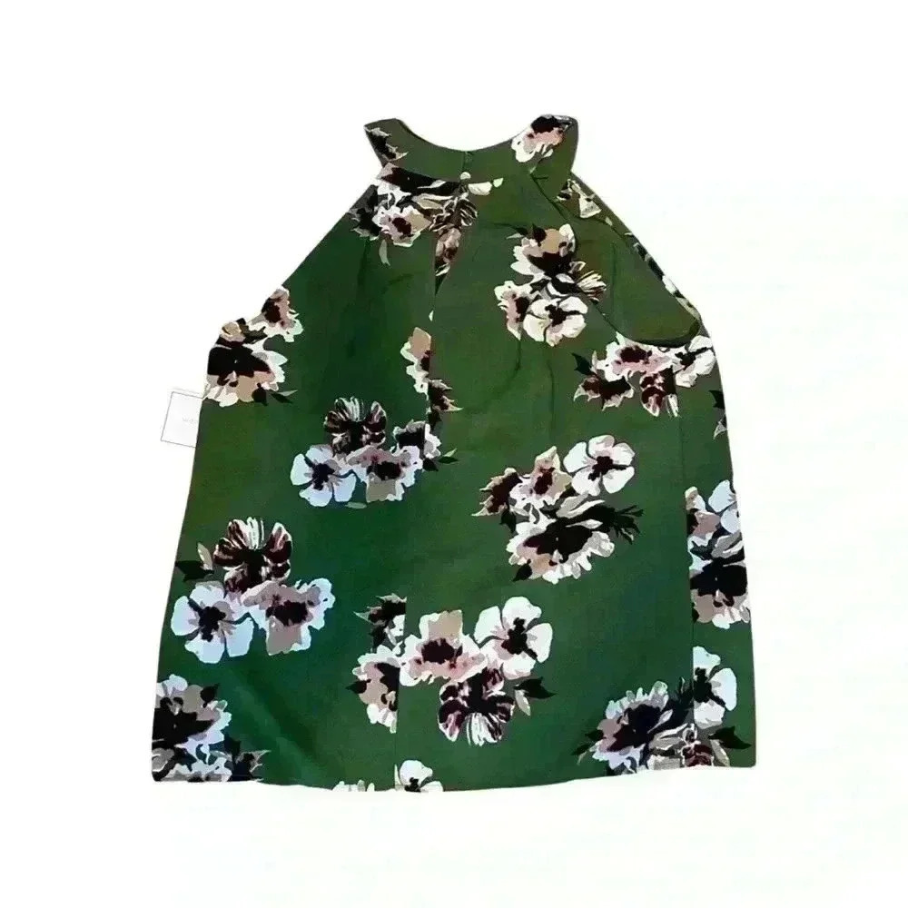 NWT 1.State Halter Tank Green Floral Size M Hyper Tropic Palm Leaf.